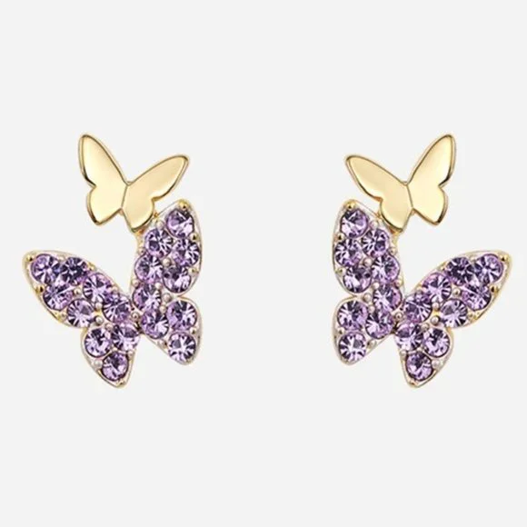 🌸Purple Double Butterfly Princess Cut CZ Earrings for Women, GPMB1543 - Picture 1 of 3